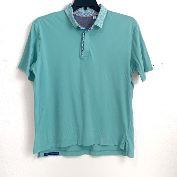 Robert Graham Polo Shirt Mens Large Teal Green Contrast Lining Classic Fit prep - Picture 1 of 9